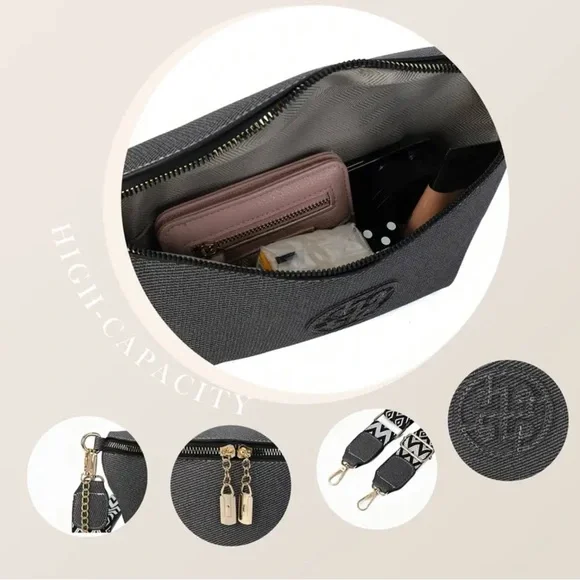 Gray Crossbody Bag with Gold Accents - Picture 5 of 8